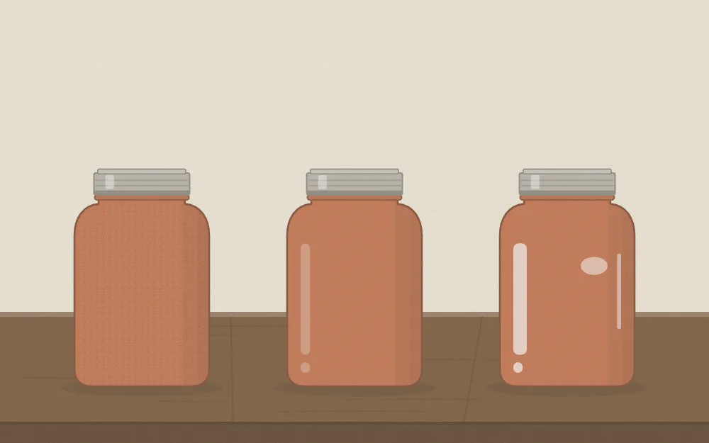 Three jars side by side showing a flat chalky matte finish, a soft satin finish and a glossy finish