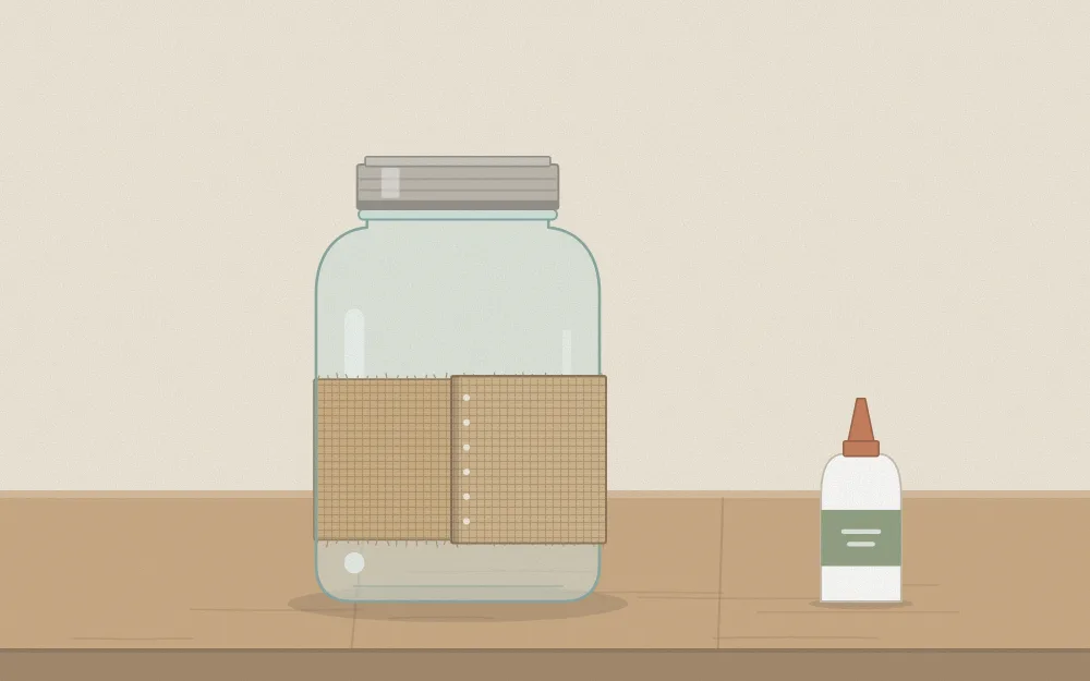 The back of a jar showing the burlap band overlapping in a neat glued seam