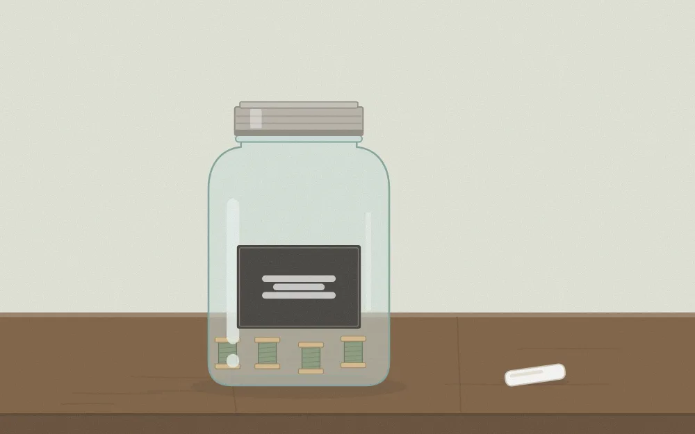 A jar with a dark rectangular chalkboard panel on the front and a piece of chalk beside it